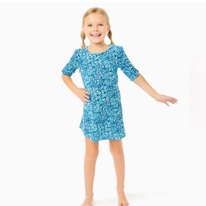 Lilly Pulitzer girls mini Belden dress cumulus blue blooming together S 4 - 5